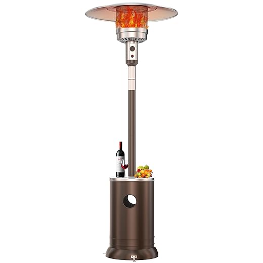 50,000 BTU Patio Heater - Propane Patio Heater with Double-Layer Stainless Steel Burner, Round Table Design Space Heater, Outdoor Heaters with Wheels Used for Garden and Patio, Brown