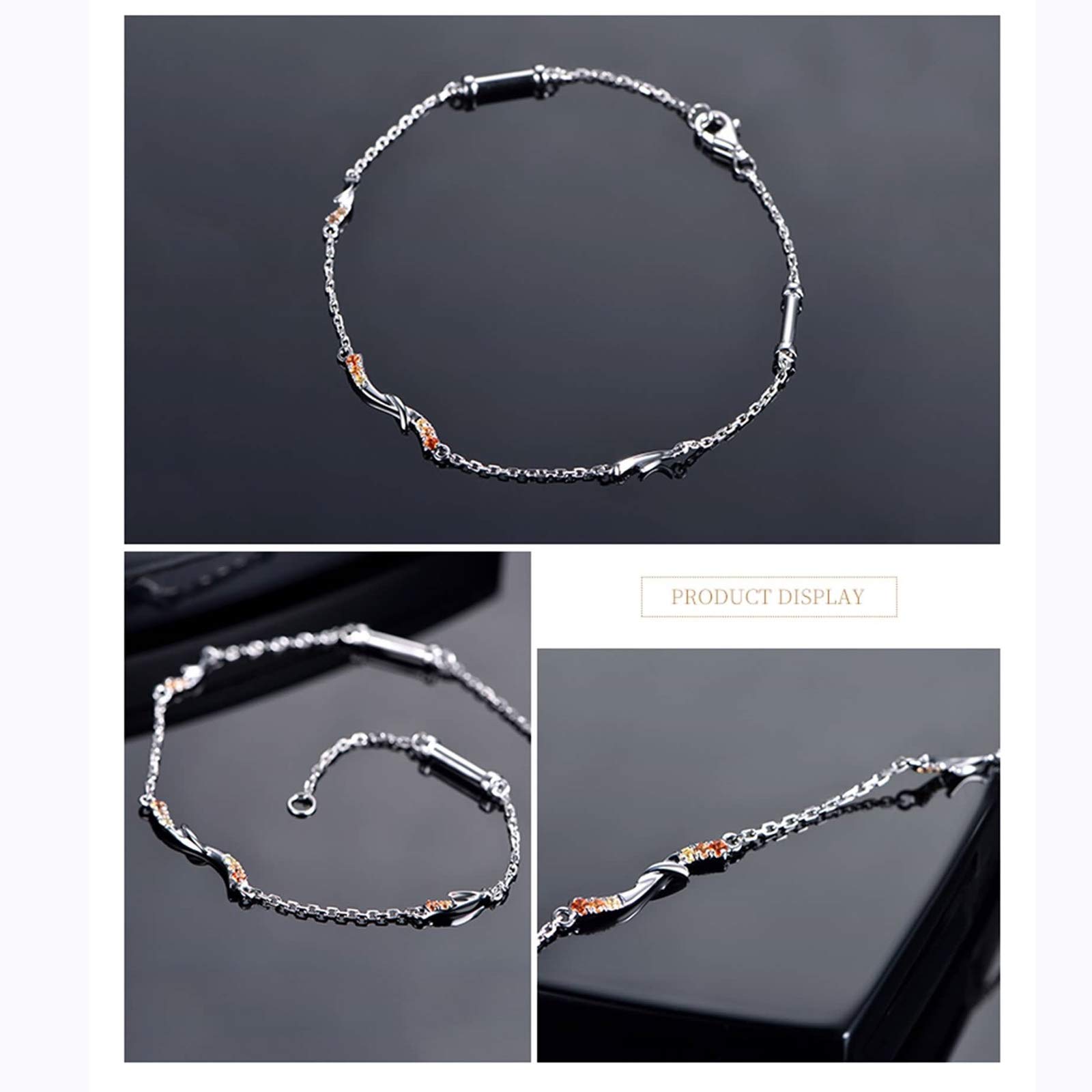 Daesar Bracelet Femme, Bracelet Or Blanc 18K Fleur Bracelet Pierre Saphir 0.12ct Bracelet Amitié Or Blanc