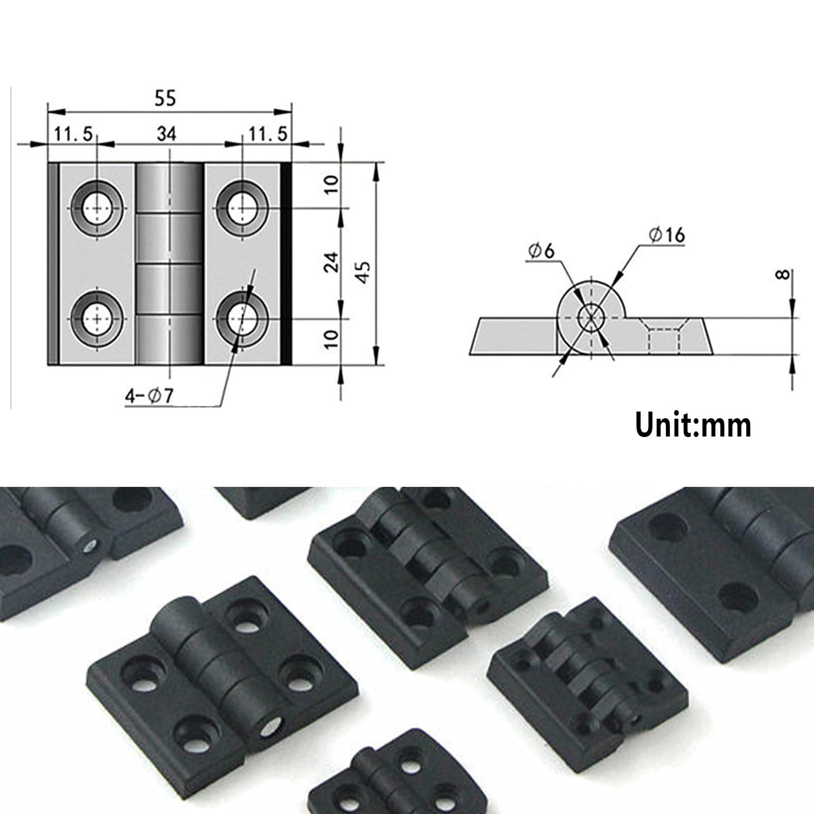 45x55x8mm ABS Nylon Hinges Black Plastic Door Hinges for Gate Window Cabinet Drawer Boxes 4Pcs - Image 2