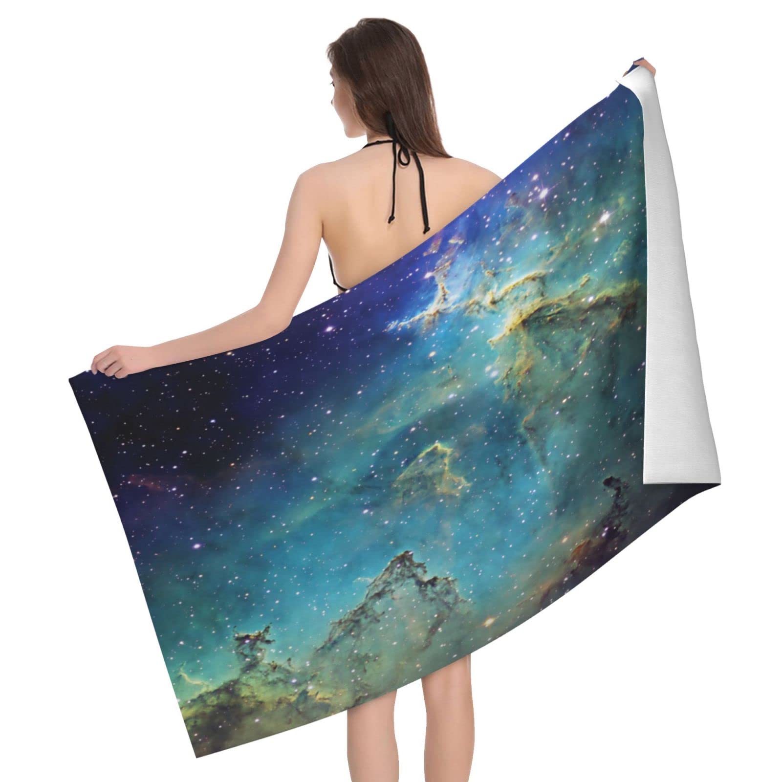 Lawenp Universe and Starry Beach Towel, Lightweight Sand Free Quick Dry Microfiber Absorbent Bath Towel for Kids, Adults, Swimming, Bath, Yoga, Pool, Travel, Camping 32"X52"