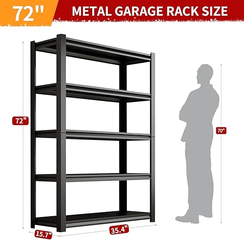 Miniatura 3 de Estantería de garaje de 72 pulgadas de alto, estantes de almacenamiento industriales de 5 niveles, estantes de metal ajustables, estantes
