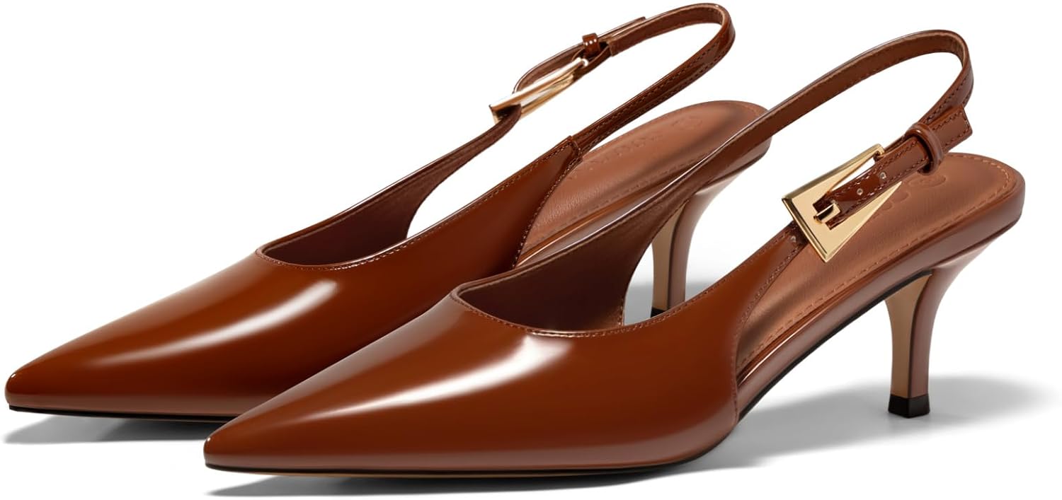 Coutgo Womens Slingback Heels Kitten Low Heel Dress Shoes Closed Pointed Toe Buckle Pumps Work Wedding Shoes - Image 4