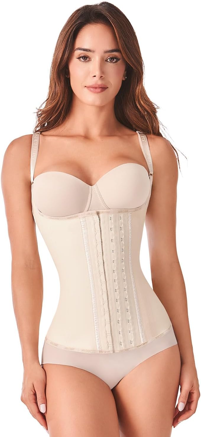 2028 Corset Waist Trainer for Women | Colombian Semi Vest Cincher with Adjustable Straps | 3 Hook Latex Shaper