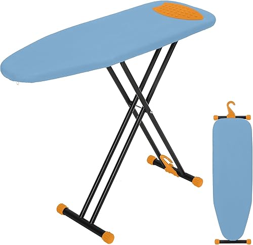 Miniatura 8 de Tabla de planchar de 43 x 13 pulgadas con soporte para plancha, tabla de hierro compacta tamaño completo con cubierta gruesa y almohadilla, colgador