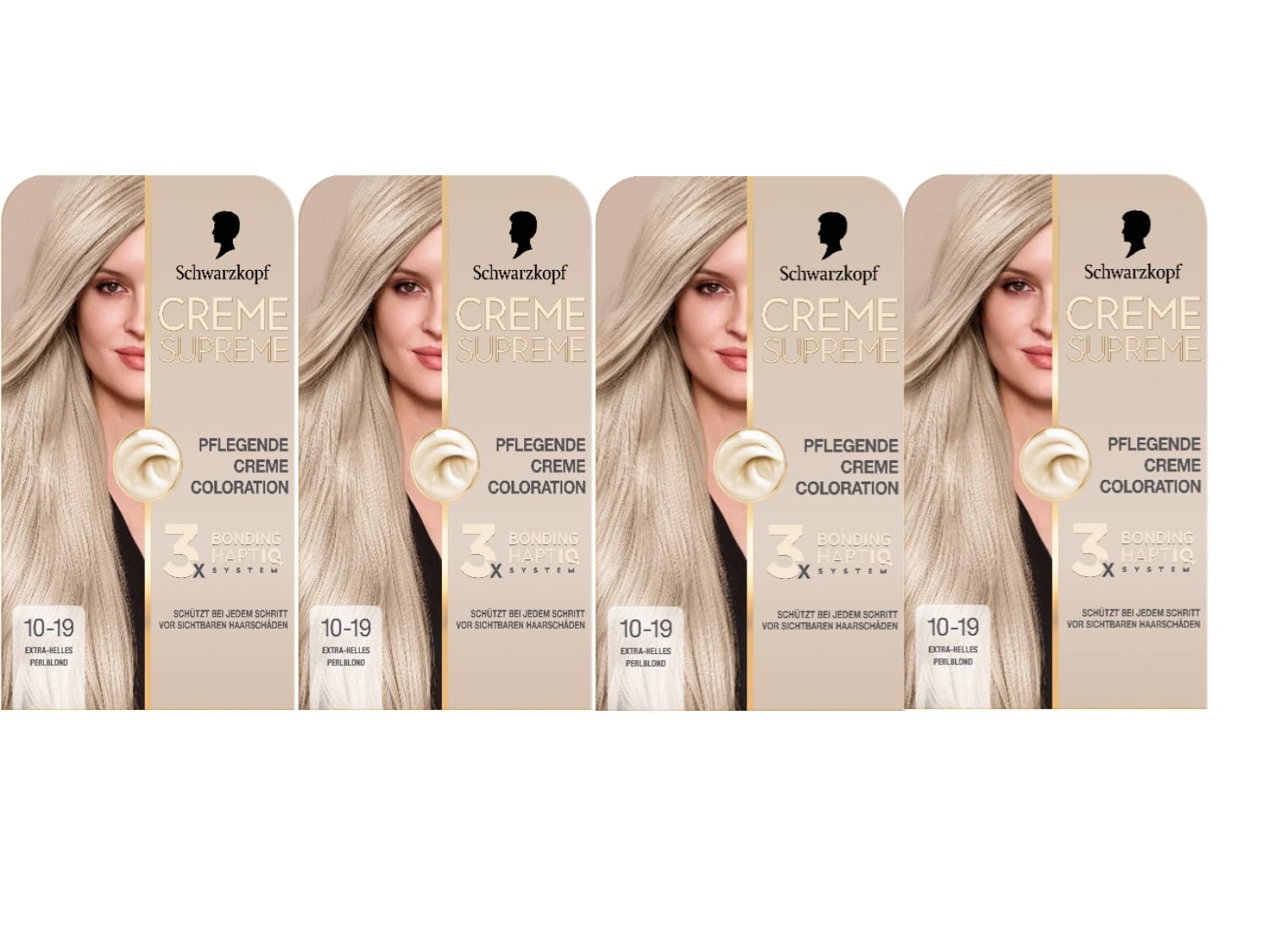Schwarzkopf Creme Supreme Coloration 10-19 Extra-Helles Perlblond (4x182 ml), dauerhafte Haarfarbe mit Serum und Haar-Maske schützt vor sichtbaren Haarschäden, für 100% Grauabdeckung
