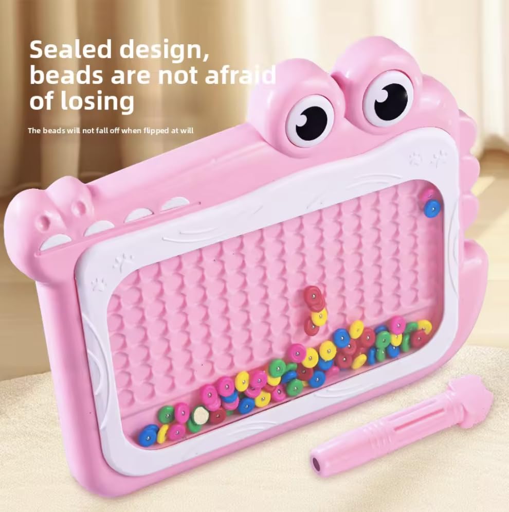 Crocodile Magnetic Drawing Board with Colorful Beads, Montessori Educational Toys for Kids PC Plastic Dot Art Doodle Board - Image 4
