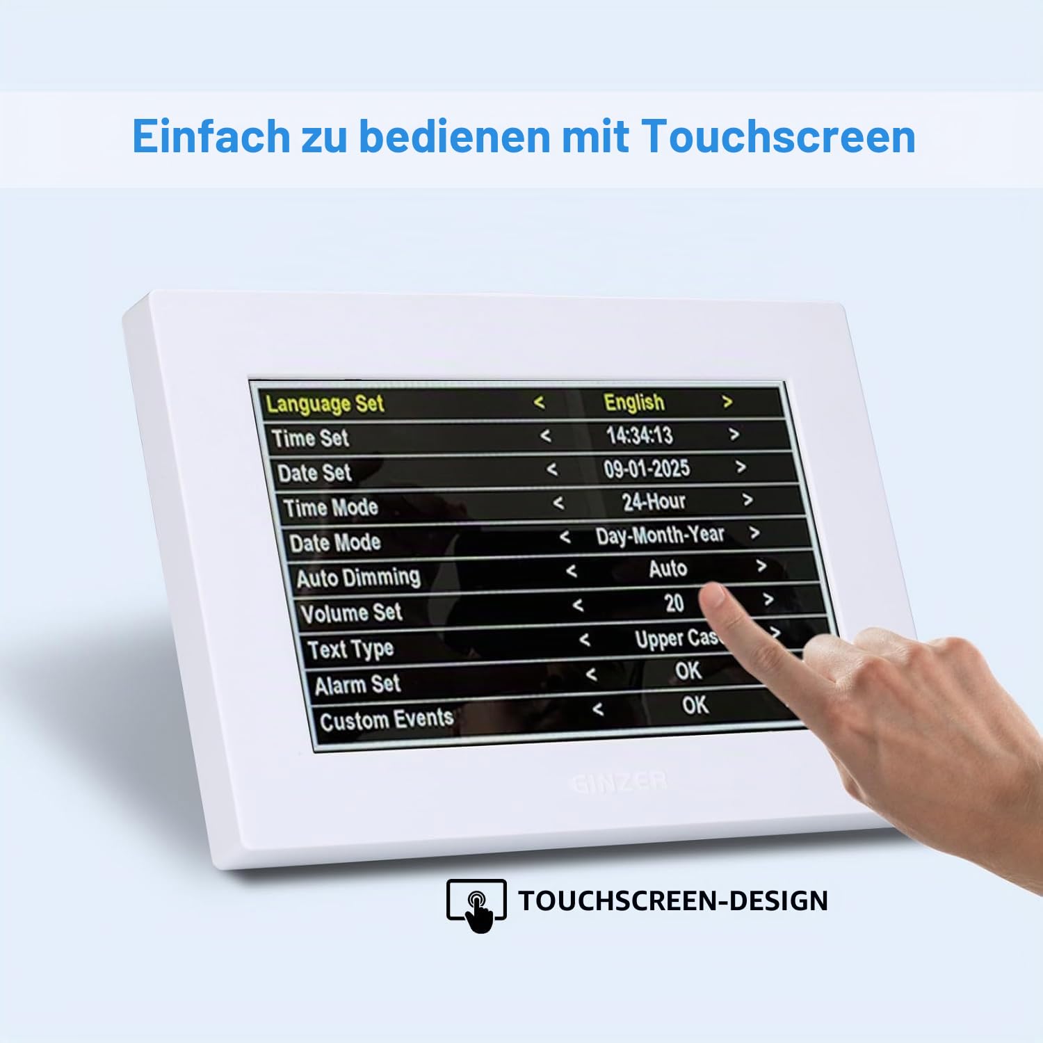 Touchscreen Demenz Wecker Design 2025 Neu, Digitaluhr 8 Zoll Großes Display Sprechende Kalenderuhr, mit Datum und Tag für ältere Alzheimer mit HD Digital Bilderrahmen