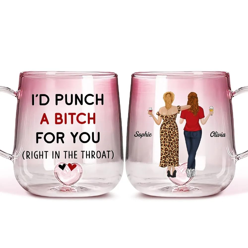 Id Punch A Bitch For You Right In The Throat - Personalized Custom Pink Gradient Glass Mug Punch