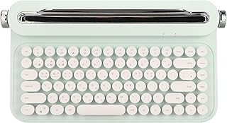 Cordless Typewriter Keyboard, BT 5.0 Retro Aesthetic Keyboard with Integrated Stand, for Game and Office, and Multi Device (Mint Green)