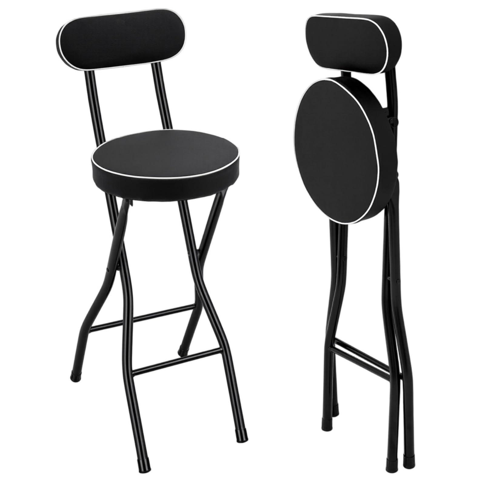 Set di 2 sgabelli da bar pieghevoli, portatili, per esterni, imbottiti con schienale, sgabello pieghevole per bar, cucina, portata 125 kg, altezza seduta 65 cm