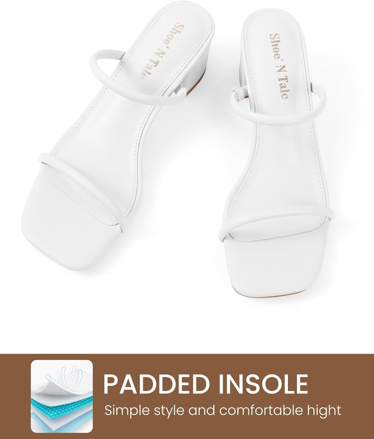 Shoe'N Tale Strappy Heels for Women Square Open Toe Two Strap Low Block Heel Slip on Dressy Sandals Shoes - Image 4