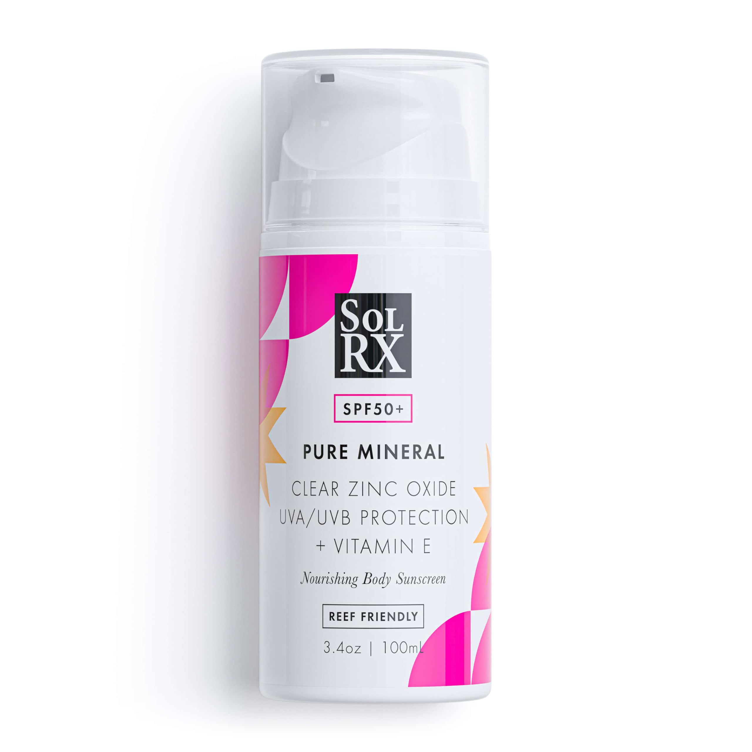 SolRX Pure Mineral SPF 50+ Sunscreen - 3.4oz Zinc Oxide Sunscreen with Vitamin E, Reef Safe, Daily Use for Face and Body