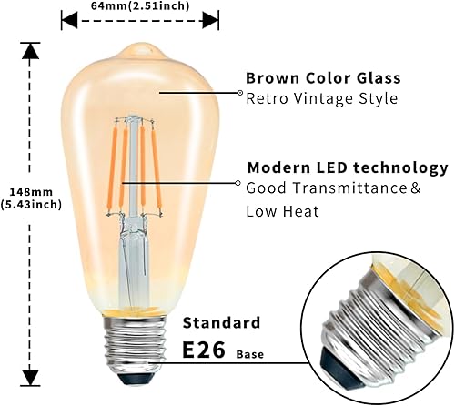 Miniatura 7 de Bombillas LED Edison vintage de 6 W, equivalente a 60 W, blanco cálido 2700 K, ST64, bombillas de filamento LED antiguas regulables con 90+ CRI, 600
