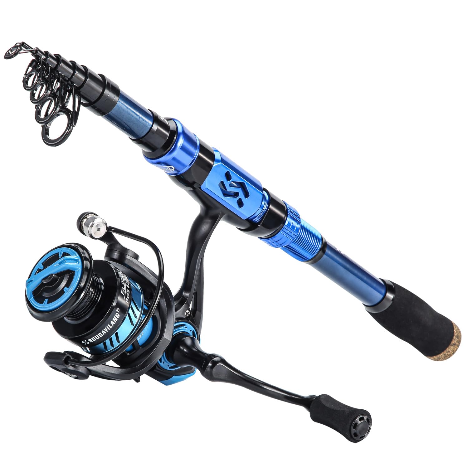 Sougayilang Caña de pescar telescópica. Fibra de carbono de 24 tonos, asiento de carrete mecanizado CNC, mango cómodo de eva, caña de pescar de viaje para pesca de trucha bajo
