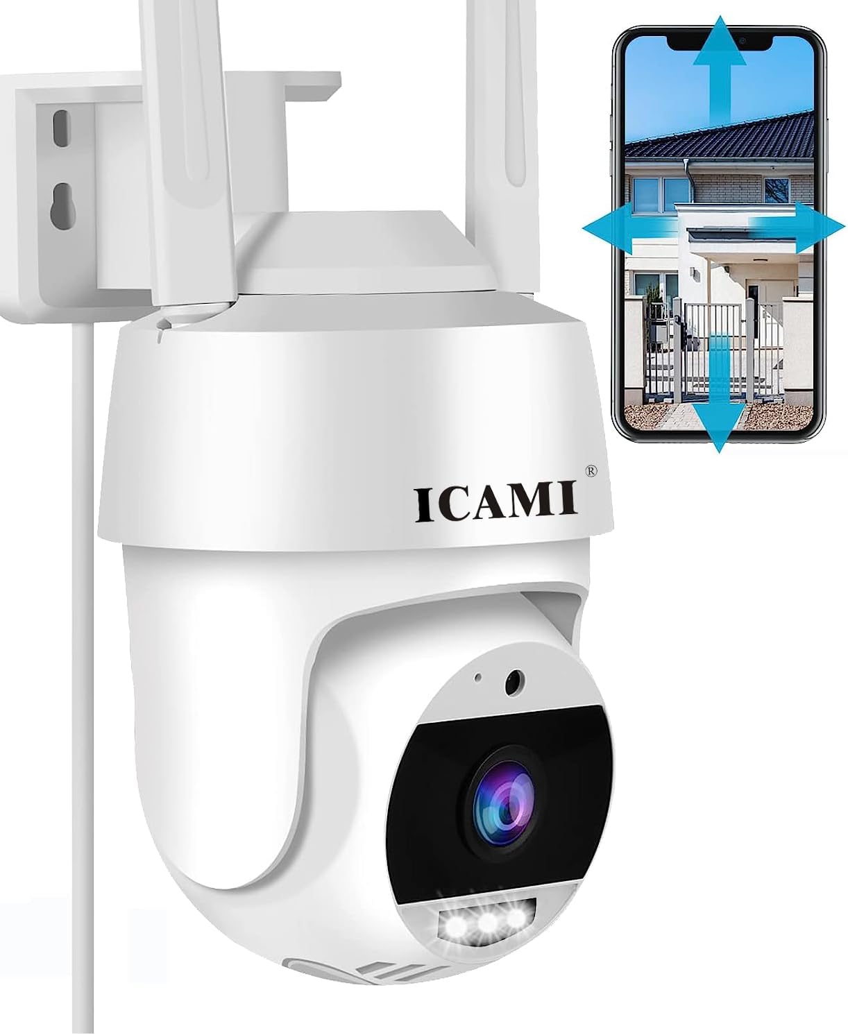ICAMI 2K Security Camera Outdoor Wireless 3MP 360° View WIFI Camera Motion Detection&Siren Auto Tracking Two Way Talk Pan Tile Full Color Night Vision, Outside IP Spotlight Cameras For Home Security