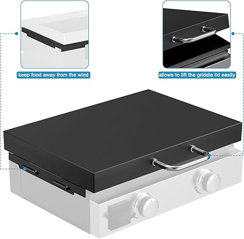 Miniatura 4 de 5011 Tapa superior dura con asas de acero inoxidable y protector contra el viento para parrilla Blackstone de 22 pulgadas, accesorios de parrilla