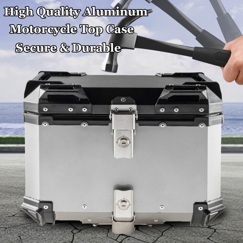 Valise pour Moto Top Case Moto avec Serrure De Sécurité 28L 36L 45L 55L 65L 80L 100L Aluminium Valise Topcase,Coffres De Moto pour Casque (Color : Silver, Size : 36L)