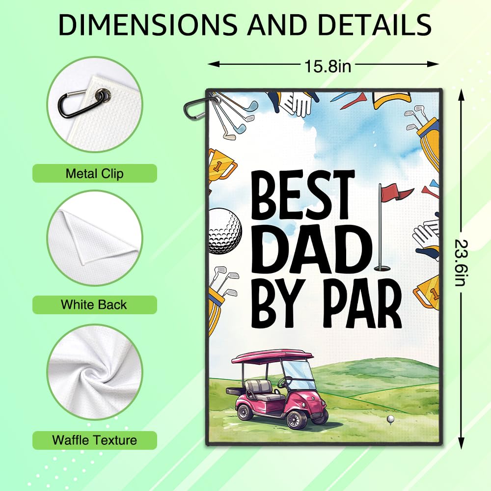 WUUCKOO Best Dad by Par Printed Golf Towel, Funny Golf Towels for Golf Bags with Clip, Golf Accessories for Men, Golf Dad Gifts, Golf Gifts for Dad, Fathers Day Birthday Gifts for Dad Golfer