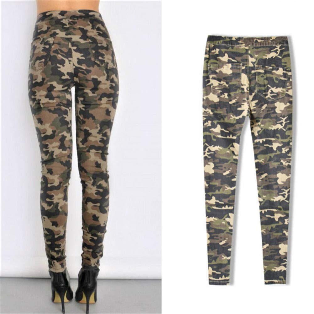 High Waist Camouflage Jeans Frauen Knieloch Pantalon Femme Push Up Militär Cintura Alta Skinny Jeanshose Mujer-25