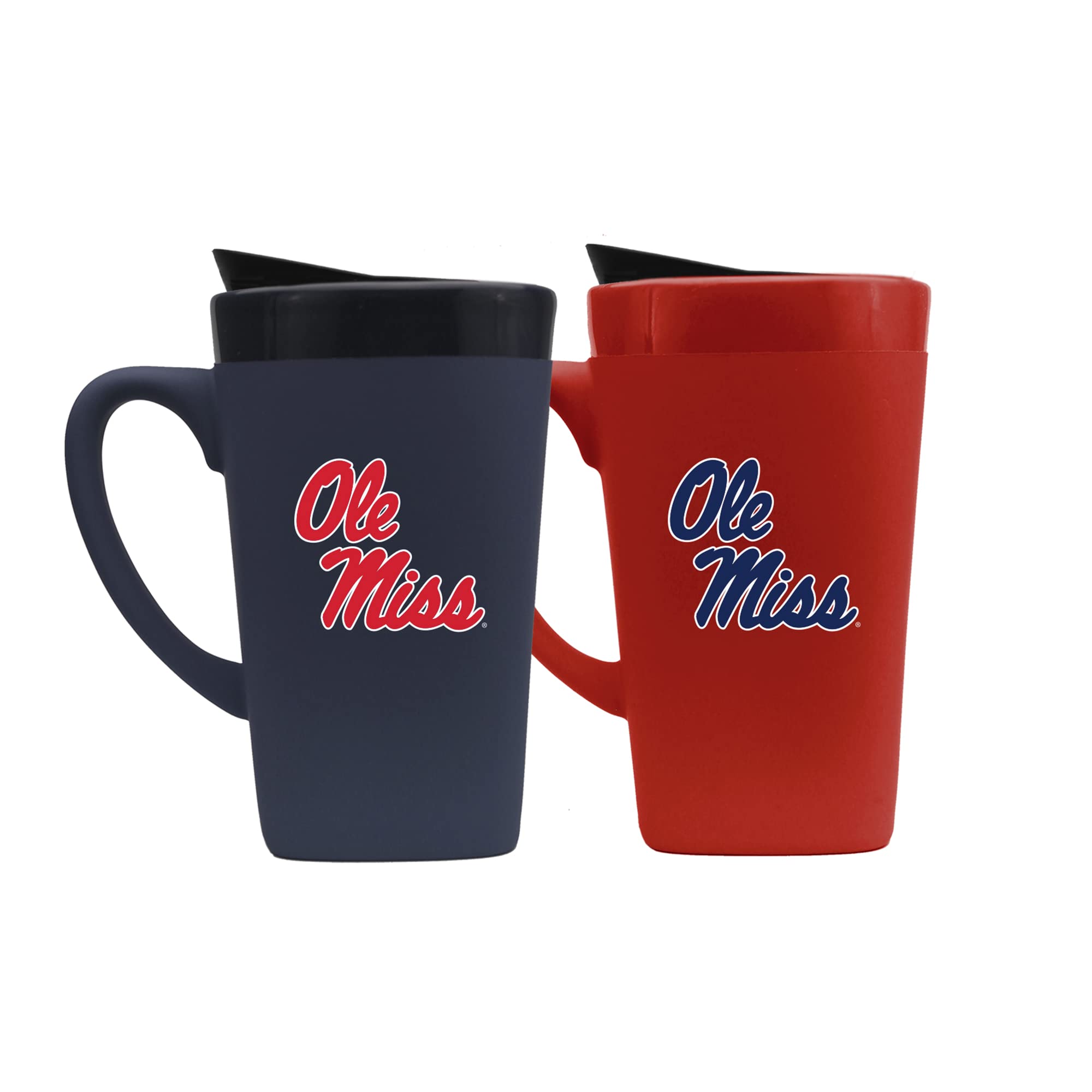 The Fanatic Group Mississippi Ole Miss Soft Touch Ceramic Mug with Lid Two-Piece Set, Design 1 - Navy & Red
