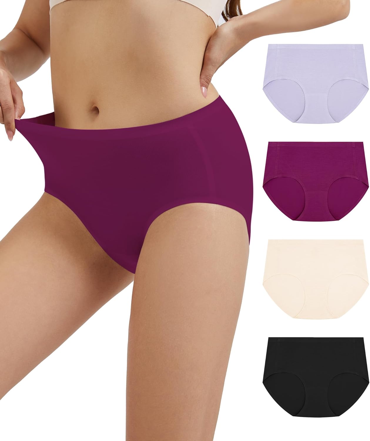 WiWi Women's Modal Briefs Mid Waist Brief Breathable Seamless Underwear Full Coverage Ladies Panties 4 Pack S-XXL
