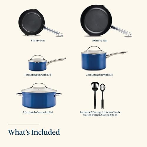 Miniatura 2 de Farberware Style - Juego de ollas y sartenes antiadherentes con utensilios de cocina, aptos para lavavajillas, 10 piezas, color azul