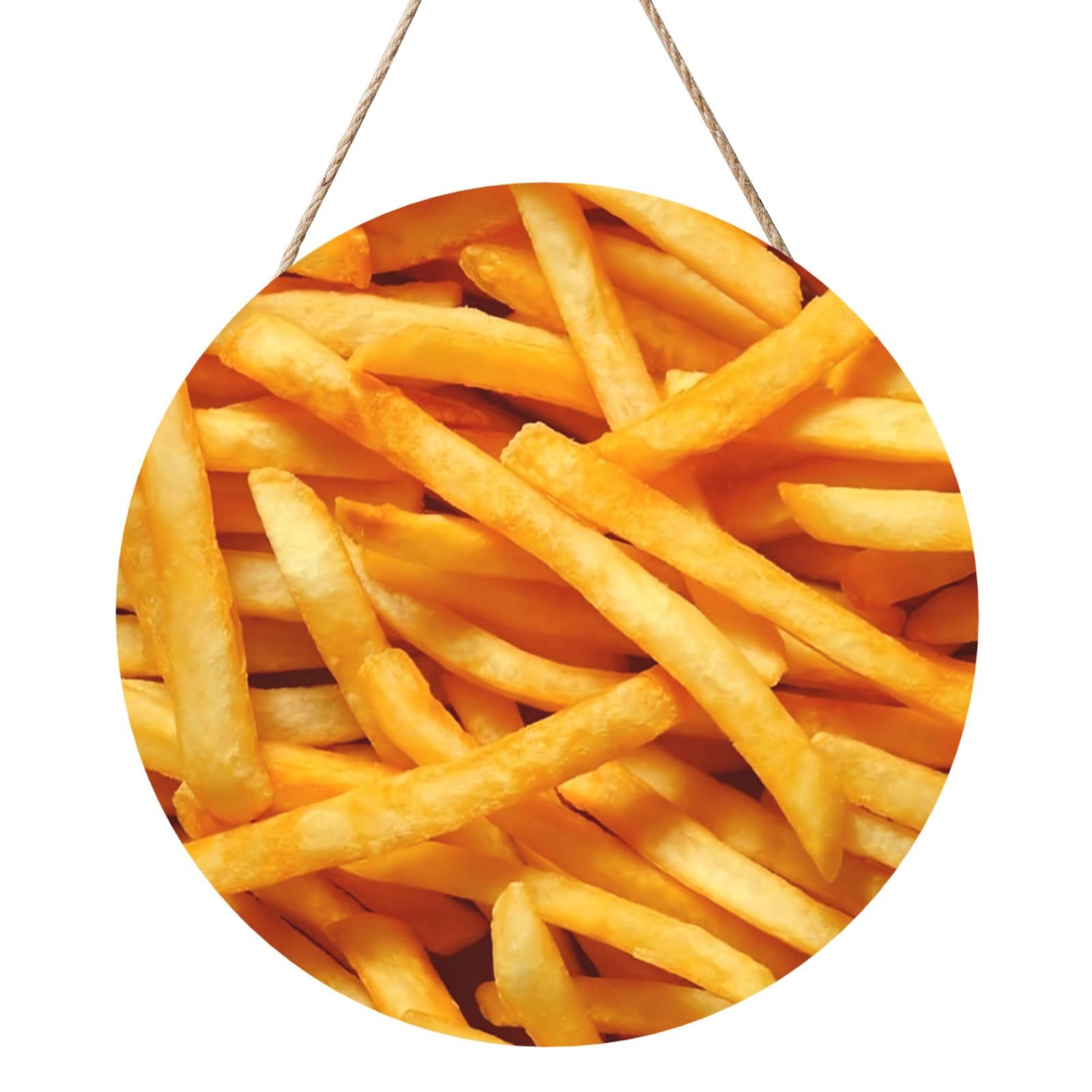 InOmak French Fries Burger Fast Food, Round Wood Panel Painting 12 in, Wall Hanging Painting For Home