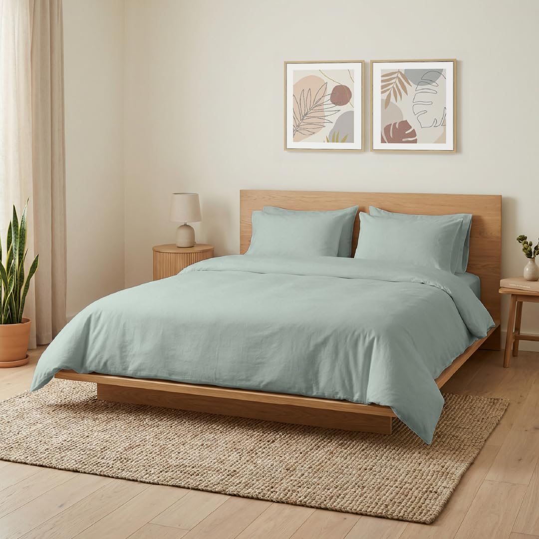 Blue Dahlia Queen Size (60" x 80") Fitted Sheet + 2 Pillow Covers (18"x28"), 200TC Solid 100% Cotton, 12" Deep Pocket Queen Size Mattress, Soft & Breathable Oeko-TEX Certified (Sage Green)-image-10