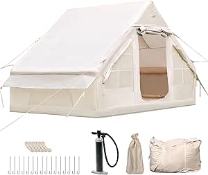 Aufblasbares Campingzelt mit Kaminöffnung & Dachfenster, Aufblasbare Zelt für 2-10per mit Luftpumpe, Zelt Aufblasbar aus Wasserdichtem Oxford-Stoff für Jahreszeiten, Schneller Aufbau Luftzelte