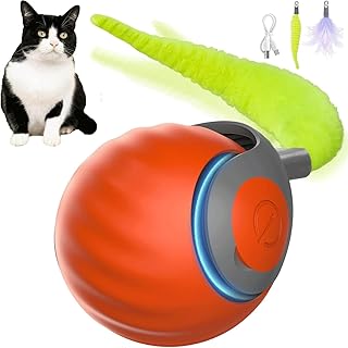 Jouet de Balle Interactif pour Chat, Jouet Interactif avec Queue Remplaçable, Balle Roulante Automatiqu pour Chats et Chiens, Deux Modes Jouet Chien Chargement Rapide USB, Orange