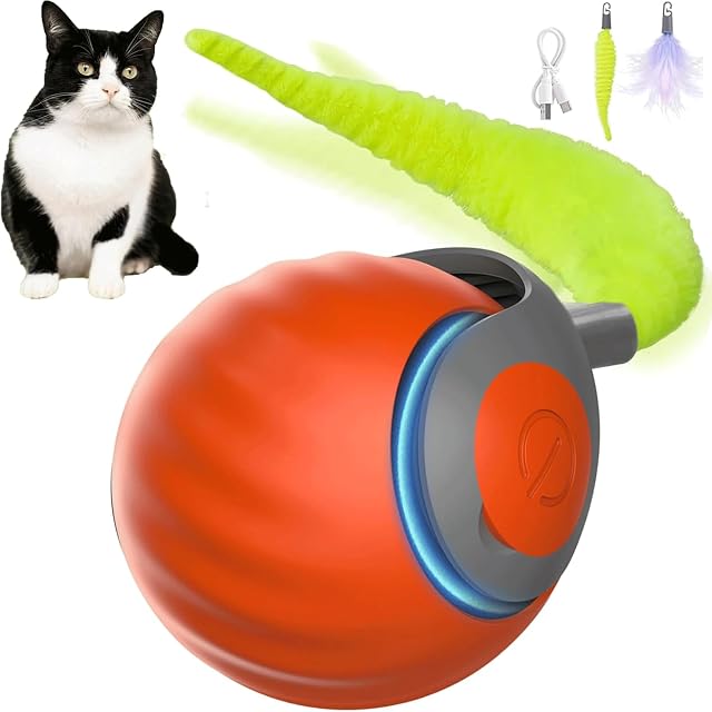 KQLHLHDYZ - Juguete interactivo para gatos, juguete interactivo con cola reemplazable, bola rodante…