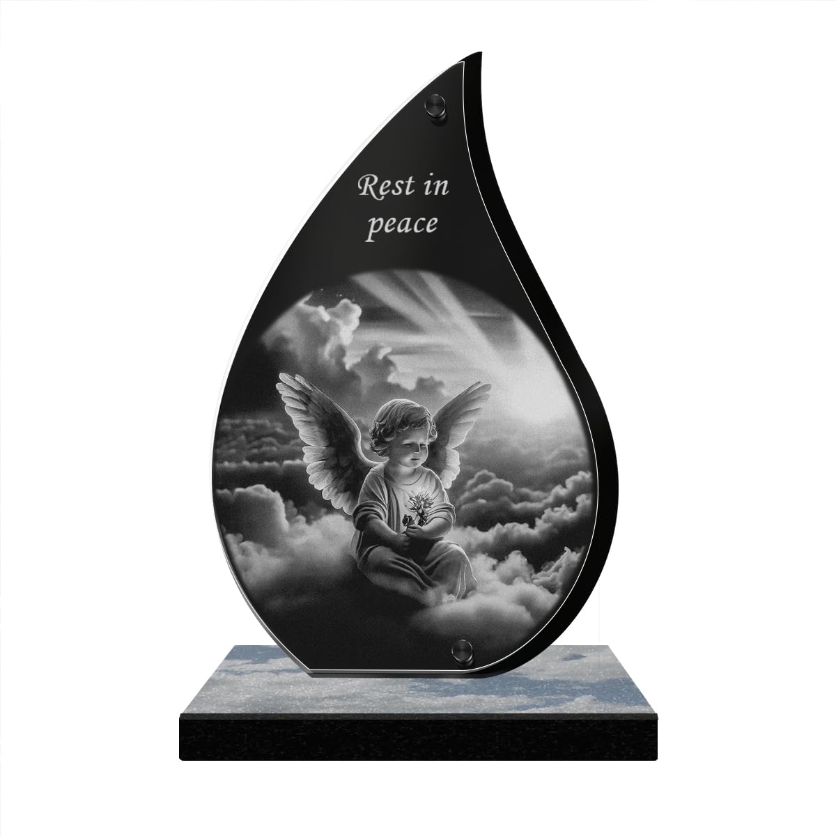 ETERNEL - Personalized Memorial Plaque Glow - Cherub, Angel, Angel Wings - Customizable text, laser-engraved memorial plaque for tribute, cemetery plaque, tombstone, deceased, funeral