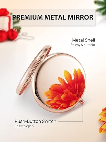 Miniatura 5 de Espejo compacto a granel, juego de 2 espejos de maquillaje de doble cara con aumento 1X2X para monedero (redondo, oro rosa y plateado)
