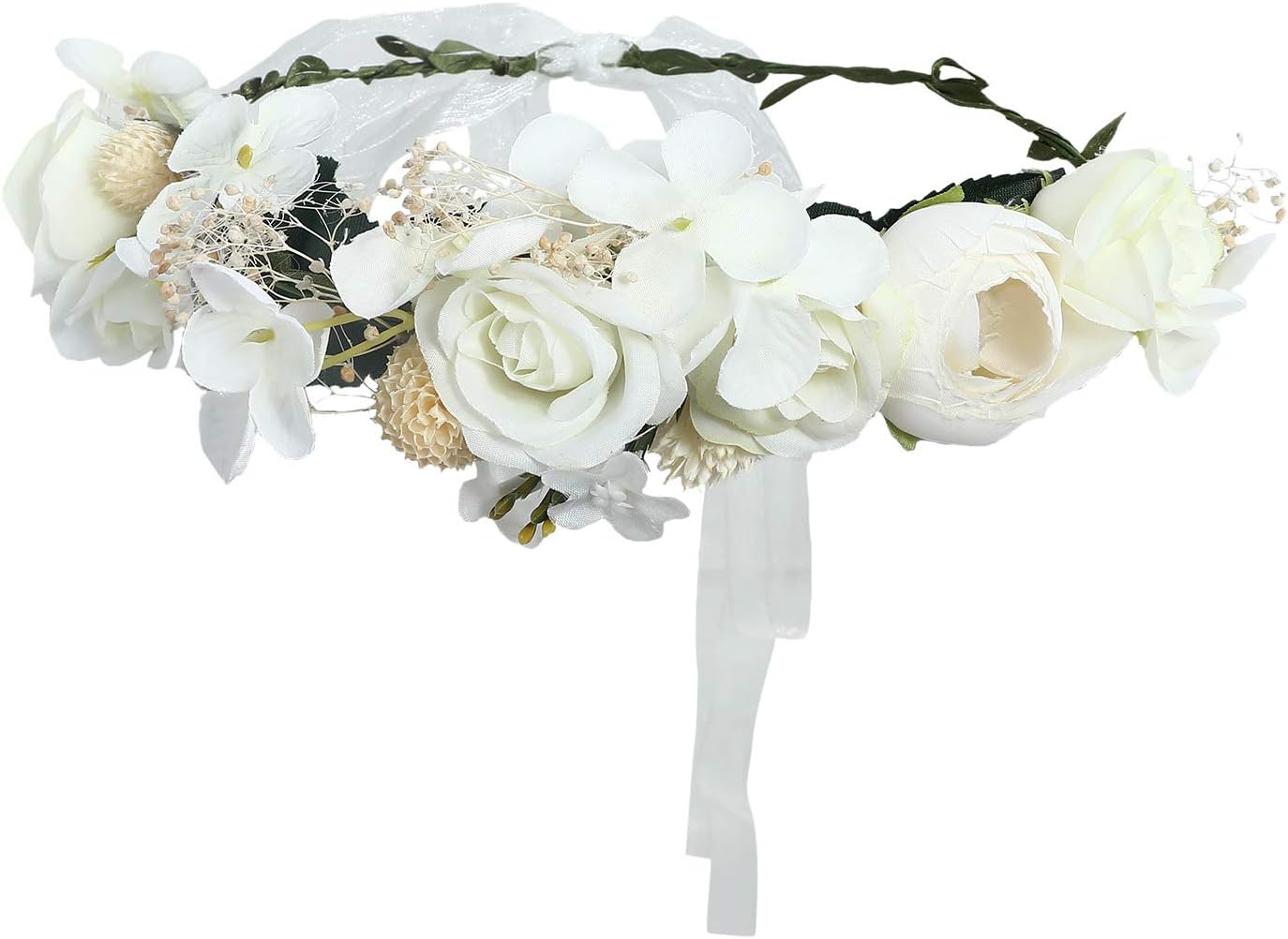 Bohemia Flower Crown Headband - Exquisite Pinecone Leaf Berry Flower Headband Flower Halo Wreath women (white-1)