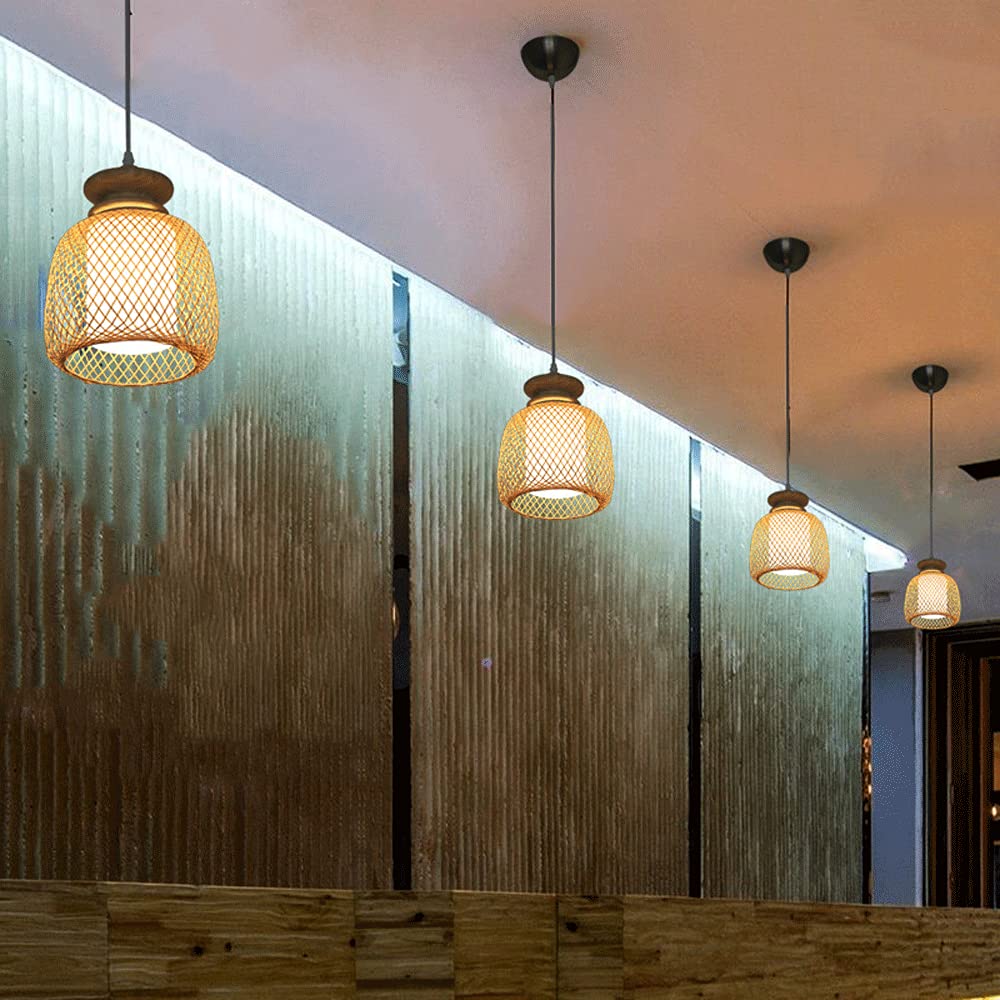Lampa wisząca LED E27, ręcznie tkana bambusowa latarnia z naturalnego rattanu, bambusowy klosz, hotelowa herbaciarnia dekoracyjna lampa (1 szt., 23 cm)