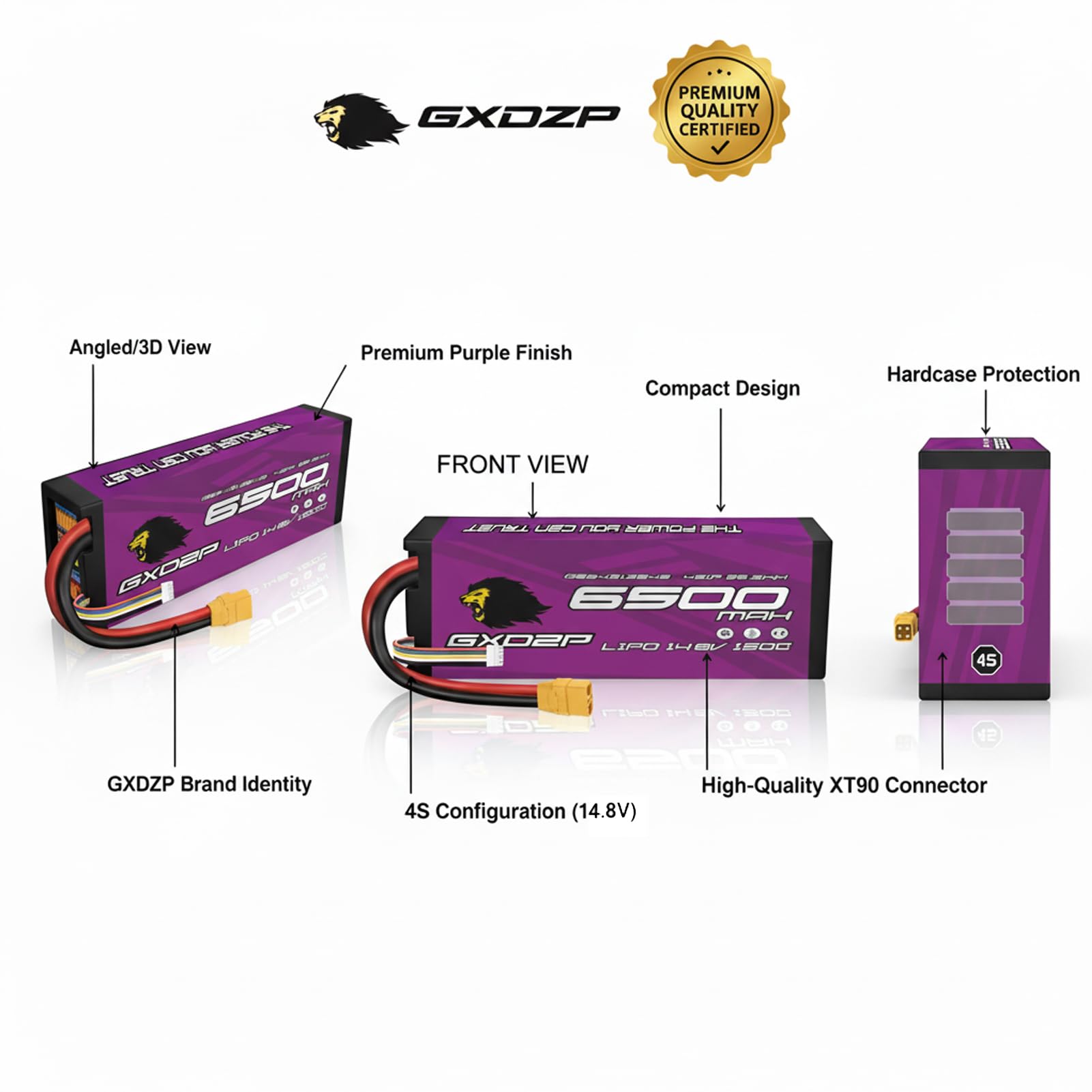 4S LiPo Akku 6500mAh 14,8V 150C Hardcase XT90 Stecker Hochleistungs RC Batterie für Auto LKW Buggy Flugzeug 1/10 1/8 Scale Modellbau 2 Pack HV