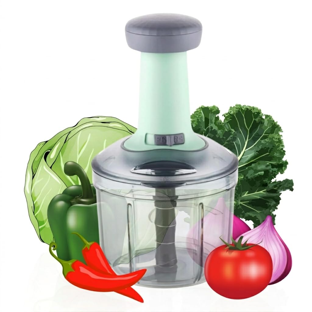 ADD2CART Food Chopper 900ml, 4 Blade Steel Large Manual Hand-Press Vegetable Chopper Mixer Cutter to Cut Onion, Salad, Tomato, Potato (Pack of 1) 900ml-image-16