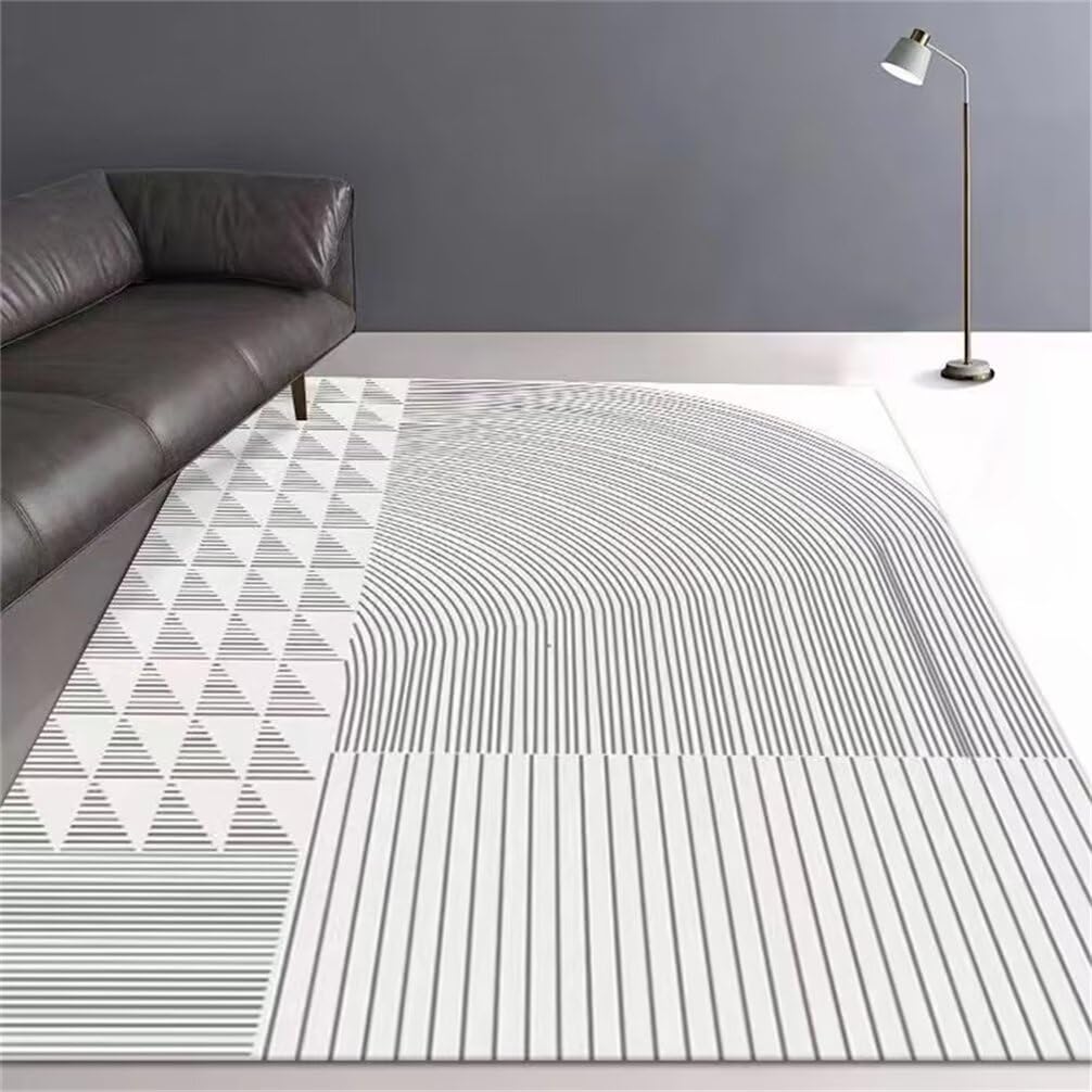 Tapis route moderne crème gris 160x210cm lavable et ultra doux