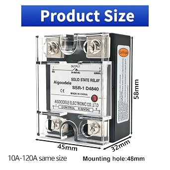 SSR Relay D4810 Solid State Relay SSR-10DA (Only Module) DC to AC Input 3-32VDC to Output 24-480VAC 10A Single Phase Plastic Cover