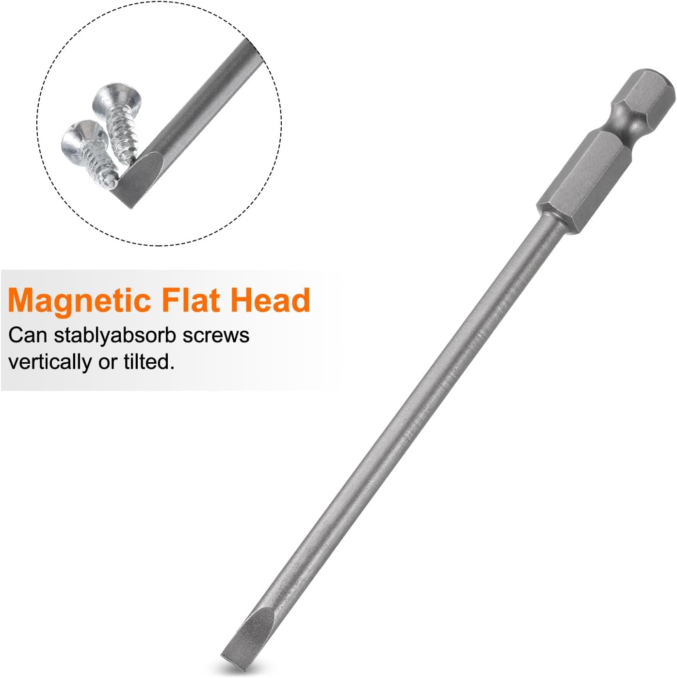 HARFINGTON 5pcs SL4 Magnetic SLotted Screwdriver Bits 4mm S2 Steel Flat Head Screwdriver Bit 1/4" Hex Shank Industrial Grade Screw Driver Drill Bits 100mm (3.9") Long for Screws