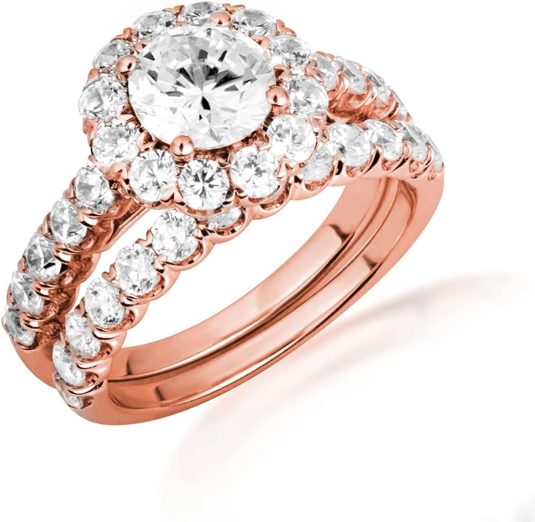 Elegant 14k Gold Pave Set Lab-Grown Diamond Engagement Wedding Set