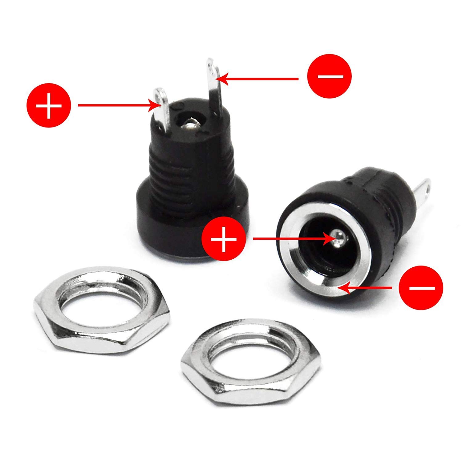 20 Pièces Connecteur DC Prise Femelle 2.1x5.5mm Avec Capuchon Antipoussière Montage Panneau