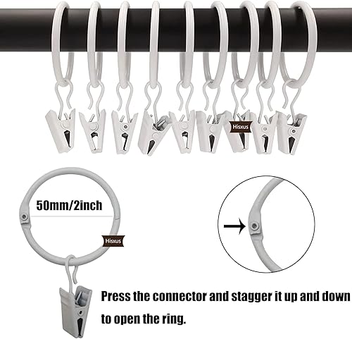 Miniatura 8 de 35 clips de cortina que se abren con anillos blancos de 1.5 pulgadas, clip decorativo de metal fuerte para cortina, a prueba de óxido, anillos de
