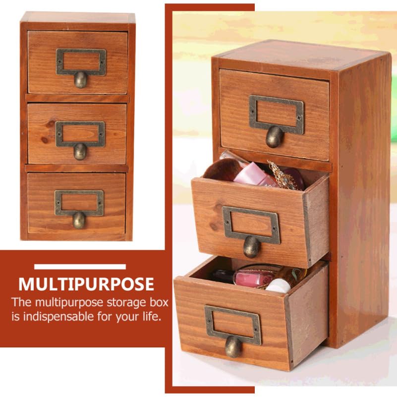 KOMBIUDA 1pc Multipurpose Wooden Desktop Storage Box Sundries Container with Drawer Design for Organizing Office Kitchen and Living Supplies