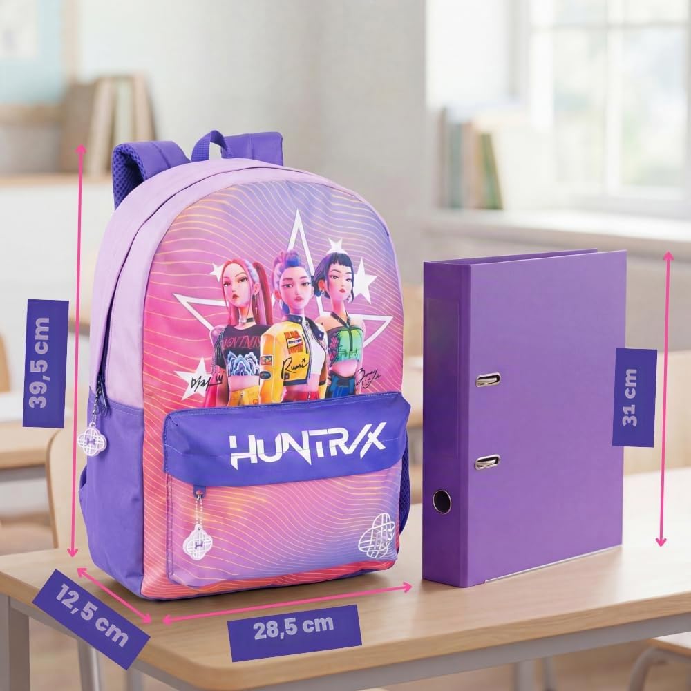 KPop Demon Hunters Zaino rosa da ragazza di Huntrix scolastico con personaggio dei cartoni animati e chiusura a cerniera streetwear per bambini | Merchandising