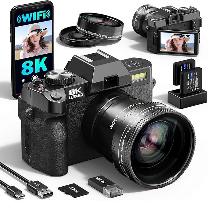 G-Anica 8K Digital Cameras for Photography with Dual-Lens, 64MP WiFi Vlogging Point and Shoot Camera...
