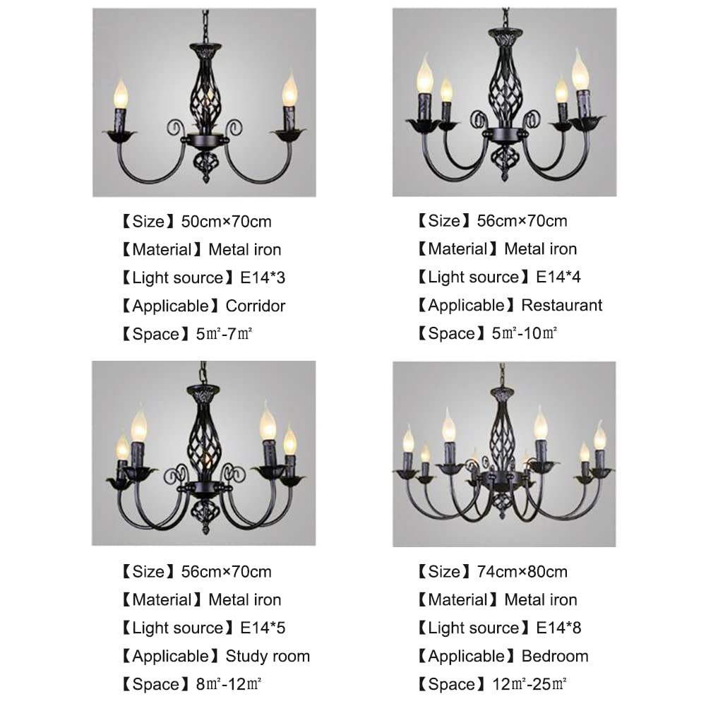 Antik Kronleuchter Klassische E14 Kerze Pendelleuchte Französischer Hängelampe Retro Schwarz Pendellampe Höhenverstellbar Landhausstil Wohnzimmer Licht Küche Esszimmer Gang Beleuchtung,5 heads
