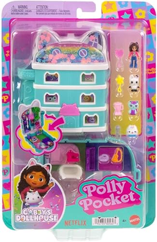 Miniatura 8 de Polly Pocket x Gabby's Dollhouse Compacto, Micro Muñecas y Juego de 9 Accesorios Temáticos, Pandy Paws, Cakey y Mercat Pet Friends