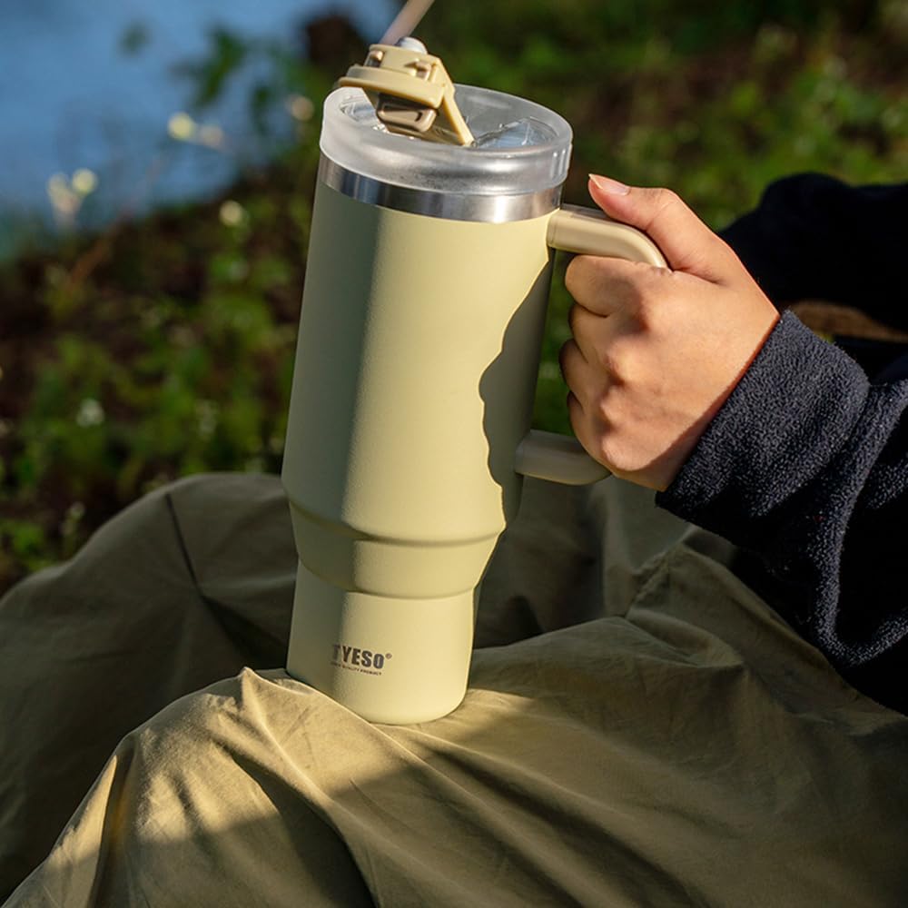 TYESO Vacuum Insulated Tumbler Water Bottle Cold Insulation Stainless Steel Bottle Straw Handle Mug Double Wall Wide Mouth (ROSE RED, 30 oz) - Image 5