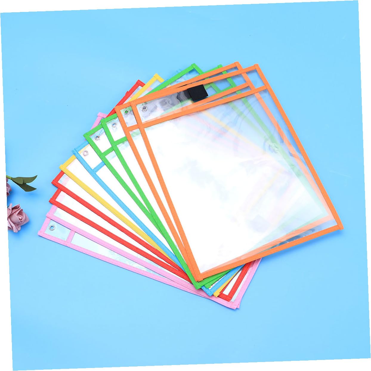 MAGICLULU 24pezzi Tasche Cancellabili Secco Riutilizzabili Maniche con Tasche Cancellabili Secco Riutilizzabili Scrivibili e Articoli di Cancelleria per Ufficio e Scuola